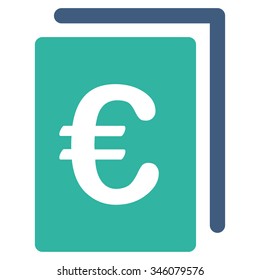 Euro Document vector icon. Style is bicolor flat symbol, cobalt and cyan colors, rounded angles, white background.