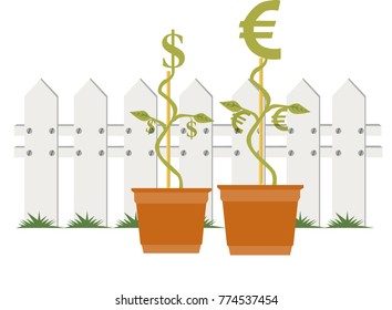 Euro and dolar are growing in the pot vector