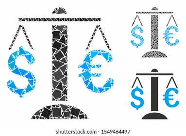 Euro Dollar balance composition of humpy elements in different sizes and color tints, based on Euro Dollar balance icon. Vector humpy items are combined into collage.