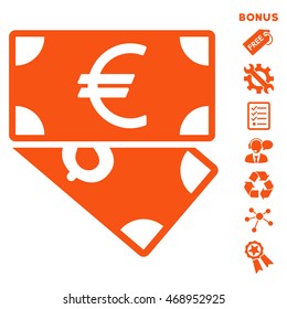 Euro and Dollar Banknotes icon with bonus pictograms. Vector illustration style is flat iconic symbols, orange color, white background, rounded angles.