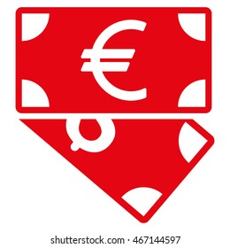 Euro and Dollar Banknotes icon. Vector style is flat iconic symbol with rounded angles, red color, white background.