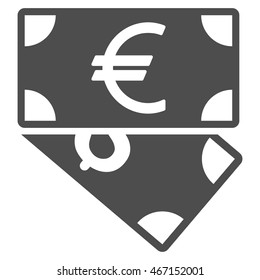 Euro and Dollar Banknotes icon. Vector style is flat iconic symbol with rounded angles, gray color, white background.