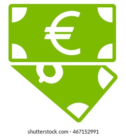 Euro and Dollar Banknotes icon. Vector style is flat iconic symbol with rounded angles, eco green color, white background.