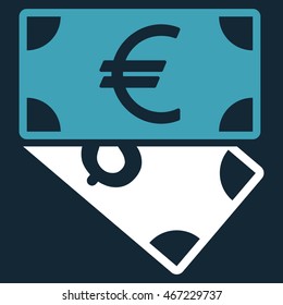 Euro and Dollar Banknotes icon. Vector style is bicolor flat iconic symbol with rounded angles, blue and white colors, dark blue background.