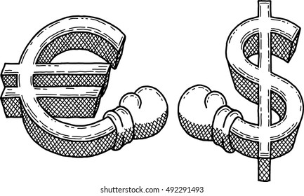 Euro and Dollar boxing (vector)