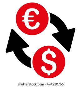 Euro Dollar Change icon. Vector style is bicolor flat iconic symbol, intensive red and black colors, white background.