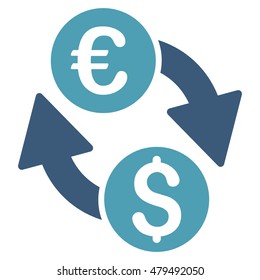 Euro Dollar Change icon. Vector style is bicolor flat iconic symbol, cyan and blue colors, white background.