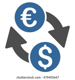 Euro Dollar Change icon. Vector style is bicolor flat iconic symbol, cobalt and gray colors, white background.