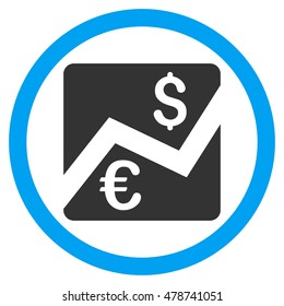 Euro Dollar Chart vector bicolor rounded icon. Image style is a flat icon symbol inside a circle, blue and gray colors, white background.