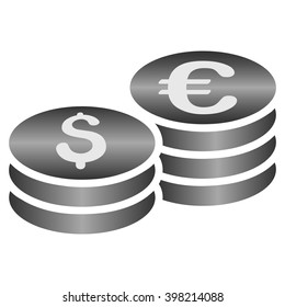 Euro and Dollar Coin Columns vector toolbar icon for software design. Style is a gradient icon symbol on a white background.
