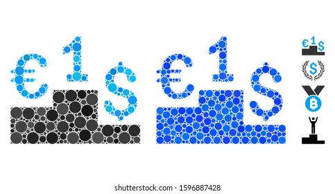 Euro Dollar competition composition of small circles in variable sizes and color hues, based on Euro Dollar competition icon. Vector small circles are grouped into blue mosaic.