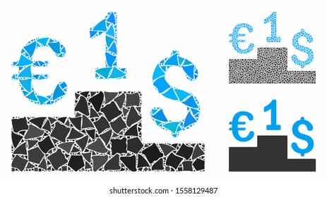 Euro Dollar competition composition of tuberous elements in variable sizes and color tints, based on Euro Dollar competition icon. Vector abrupt elements are united into composition.