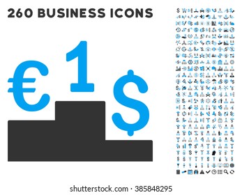Euro Dollar Competition icon within 260 vector business pictogram set. Style is bicolor flat symbols, light blue and gray colors, white background.