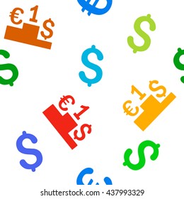 Euro Dollar Competition vector seamless repeatable pattern. Style is flat euro dollar competition and dollar symbols on a white background.