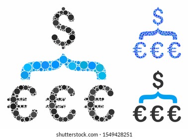 Euro Dollar conversion aggregator composition of small circles in various sizes and color tints, based on Euro Dollar conversion aggregator icon.