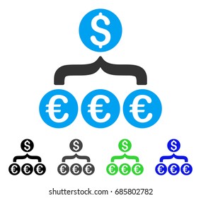 Euro Dollar Conversion Aggregator flat vector pictograph. Colored euro dollar conversion aggregator gray, black, blue, green pictogram variants. Flat icon style for application design.