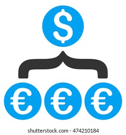 Euro Dollar Conversion Aggregator icon. Vector style is bicolor flat iconic symbol, blue and gray colors, white background.