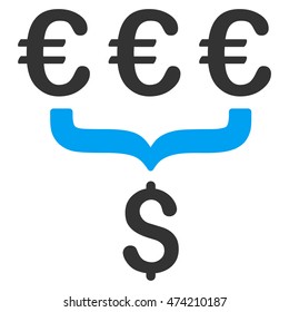 Euro Dollar Conversion Aggregator icon. Vector style is bicolor flat iconic symbol, blue and gray colors, white background.