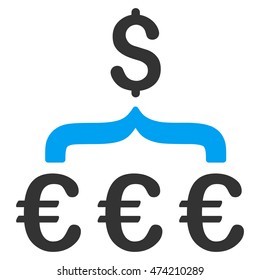 Euro Dollar Conversion Aggregator icon. Vector style is bicolor flat iconic symbol, blue and gray colors, white background.