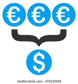 Euro Dollar Conversion Aggregator icon. Vector style is bicolor flat iconic symbol, blue and gray colors, white background.