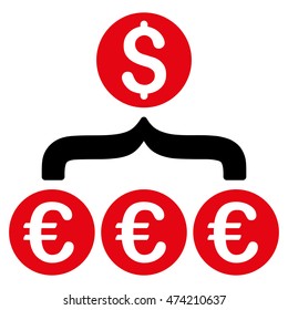 Euro Dollar Conversion Aggregator icon. Vector style is bicolor flat iconic symbol, intensive red and black colors, white background.