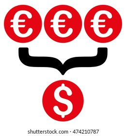 Euro Dollar Conversion Aggregator icon. Vector style is bicolor flat iconic symbol, intensive red and black colors, white background.