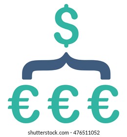 Euro Dollar Conversion Aggregator icon. Vector style is bicolor flat iconic symbol, cobalt and cyan colors, white background.