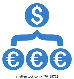 Euro Dollar Conversion Aggregator icon. Vector style is flat iconic symbol, cobalt color, white background.