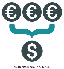 Euro Dollar Conversion Aggregator icon. Vector style is bicolor flat iconic symbol, soft blue colors, white background.