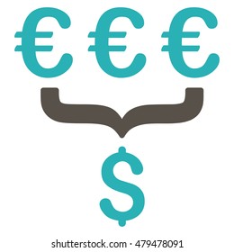 Euro Dollar Conversion Aggregator icon. Vector style is bicolor flat iconic symbol, grey and cyan colors, white background.