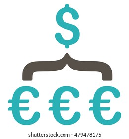 Euro Dollar Conversion Aggregator icon. Vector style is bicolor flat iconic symbol, grey and cyan colors, white background.