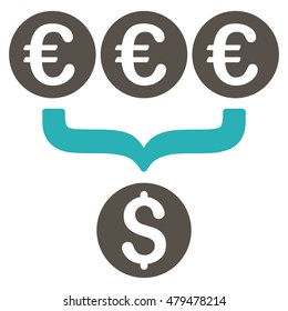 Euro Dollar Conversion Aggregator icon. Vector style is bicolor flat iconic symbol, grey and cyan colors, white background.