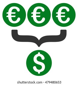 Euro Dollar Conversion Aggregator icon. Vector style is bicolor flat iconic symbol, green and gray colors, white background.