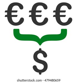 Euro Dollar Conversion Aggregator icon. Vector style is bicolor flat iconic symbol, green and gray colors, white background.