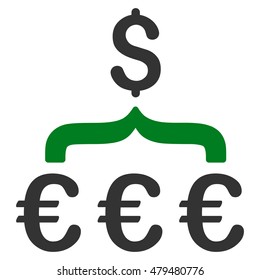 Euro Dollar Conversion Aggregator icon. Vector style is bicolor flat iconic symbol, green and gray colors, white background.