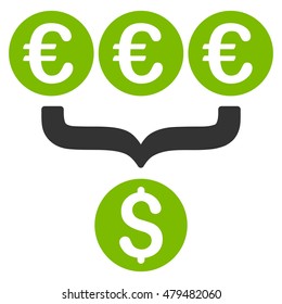 Euro Dollar Conversion Aggregator icon. Vector style is bicolor flat iconic symbol, eco green and gray colors, white background.