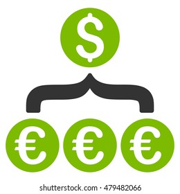 Euro Dollar Conversion Aggregator icon. Vector style is bicolor flat iconic symbol, eco green and gray colors, white background.