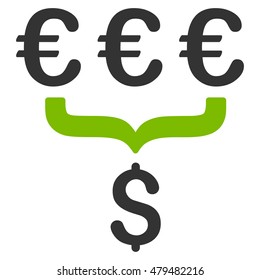 Euro Dollar Conversion Aggregator icon. Vector style is bicolor flat iconic symbol, eco green and gray colors, white background.