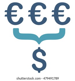 Euro Dollar Conversion Aggregator icon. Vector style is bicolor flat iconic symbol, cyan and blue colors, white background.