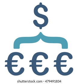 Euro Dollar Conversion Aggregator icon. Vector style is bicolor flat iconic symbol, cyan and blue colors, white background.