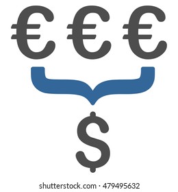 Euro Dollar Conversion Aggregator icon. Vector style is bicolor flat iconic symbol, cobalt and gray colors, white background.