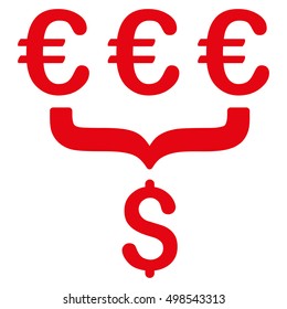 Euro Dollar Conversion Aggregator icon. Vector style is flat iconic symbol, red color, white background.