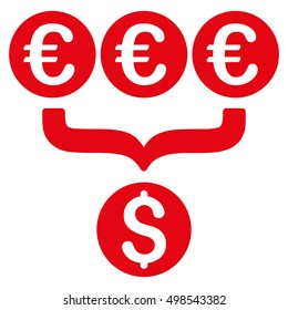 Euro Dollar Conversion Aggregator icon. Vector style is flat iconic symbol, red color, white background.