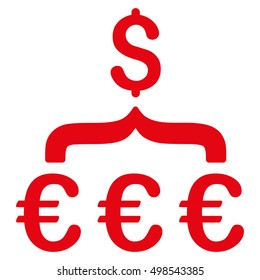 Euro Dollar Conversion Aggregator icon. Vector style is flat iconic symbol, red color, white background.