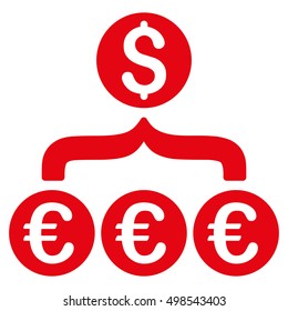 Euro Dollar Conversion Aggregator icon. Vector style is flat iconic symbol, red color, white background.