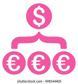 Euro Dollar Conversion Aggregator icon. Vector style is flat iconic symbol, pink color, white background.