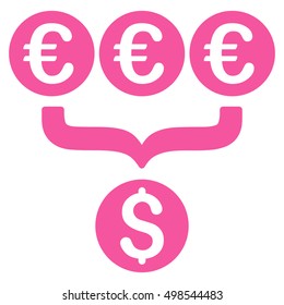 Euro Dollar Conversion Aggregator icon. Vector style is flat iconic symbol, pink color, white background.