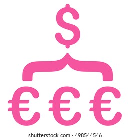 Euro Dollar Conversion Aggregator icon. Vector style is flat iconic symbol, pink color, white background.