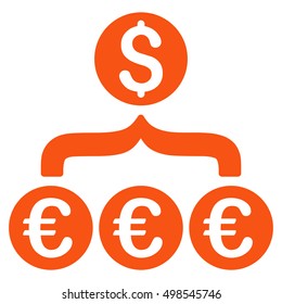 Euro Dollar Conversion Aggregator icon. Vector style is flat iconic symbol, orange color, white background.