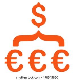 Euro Dollar Conversion Aggregator icon. Vector style is flat iconic symbol, orange color, white background.